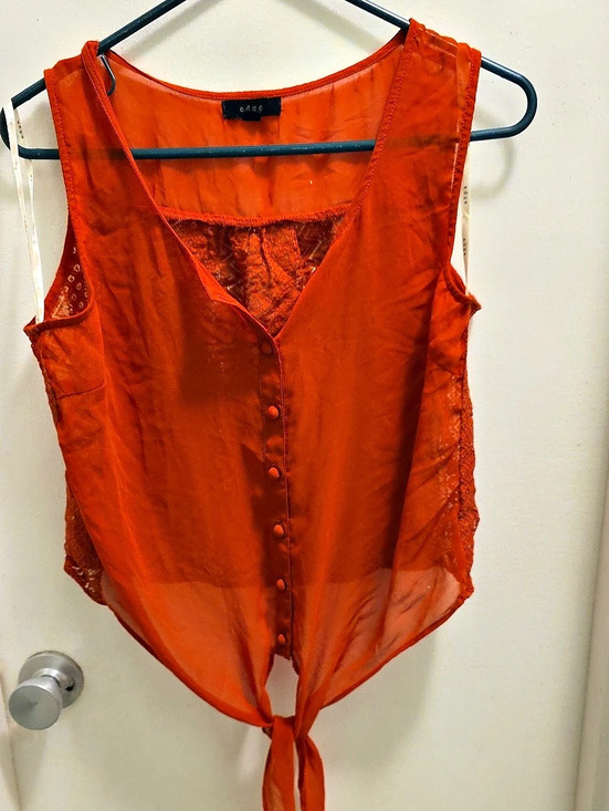 edge Tops - edge Lace Back Tie Hem Tank in Orange Large